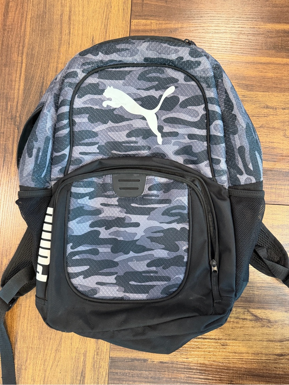 Puma Gray & Black Camo Backpack with White Logo Large Book Bag